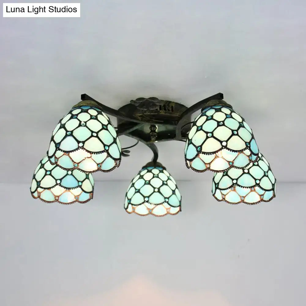 Yellow tiffany stained glass antique bronze ceiling light bedroom