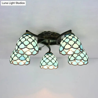 Yellow tiffany stained glass antique bronze ceiling light bedroom