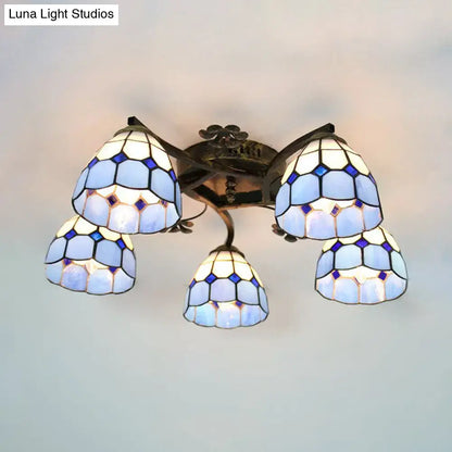 Yellow tiffany stained glass antique bronze ceiling light bedroom