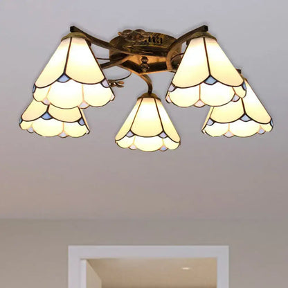 Yellow tiffany stained glass antique bronze ceiling light bedroom