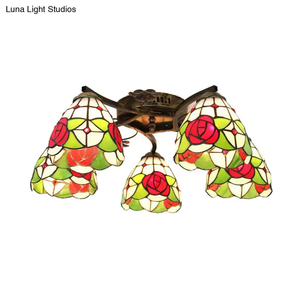 Yellow tiffany stained glass antique bronze ceiling light bedroom