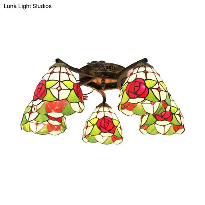 Yellow tiffany stained glass antique bronze ceiling light bedroom