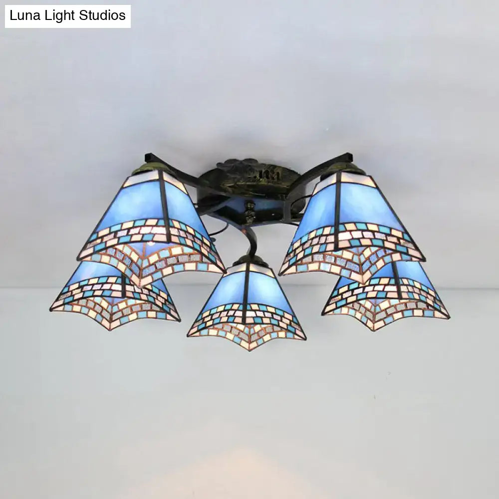 Yellow tiffany stained glass antique bronze ceiling light bedroom