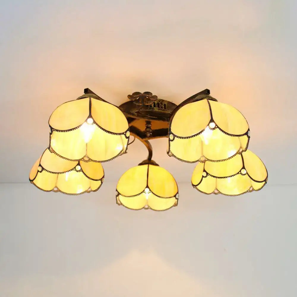Yellow tiffany stained glass antique bronze ceiling light bedroom