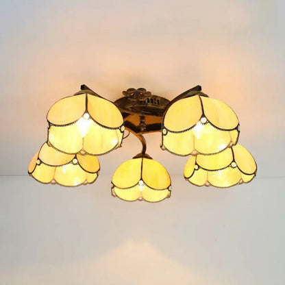 Yellow tiffany stained glass antique bronze ceiling light bedroom
