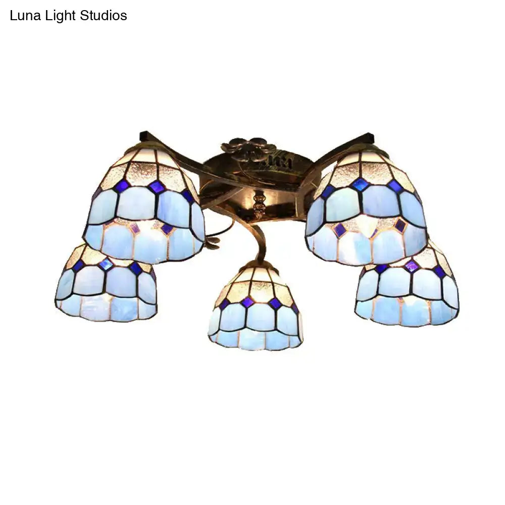 Yellow tiffany stained glass antique bronze ceiling light bedroom
