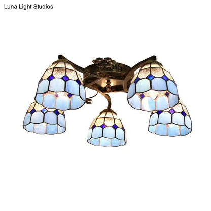 Yellow tiffany stained glass antique bronze ceiling light bedroom