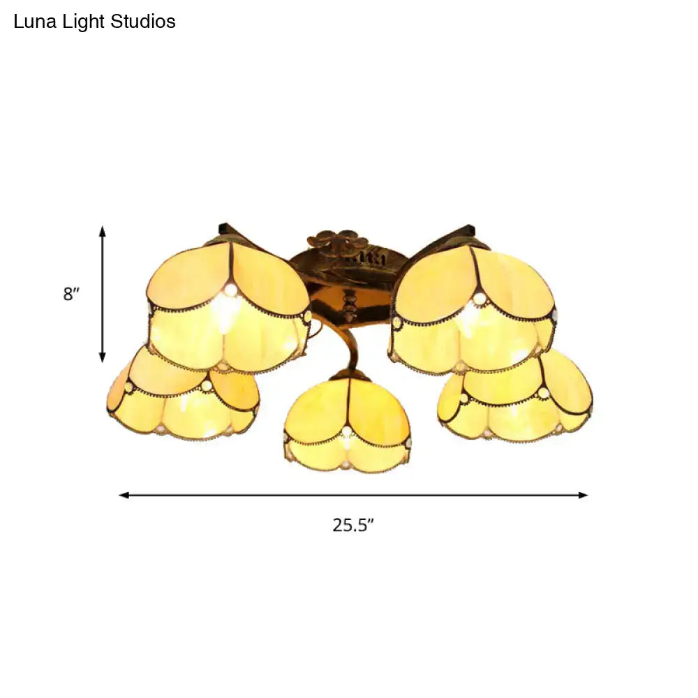 Yellow tiffany stained glass antique bronze ceiling light bedroom