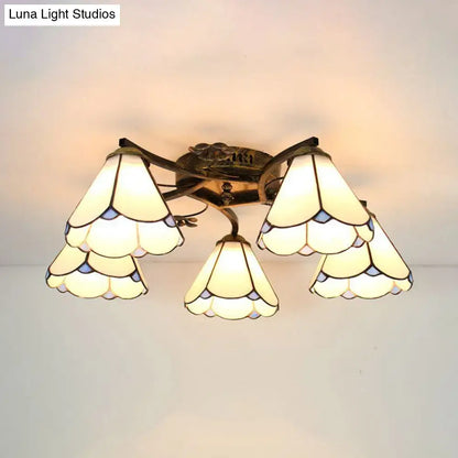 Yellow tiffany stained glass antique bronze ceiling light bedroom
