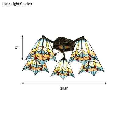 Yellow tiffany stained glass antique bronze ceiling light bedroom