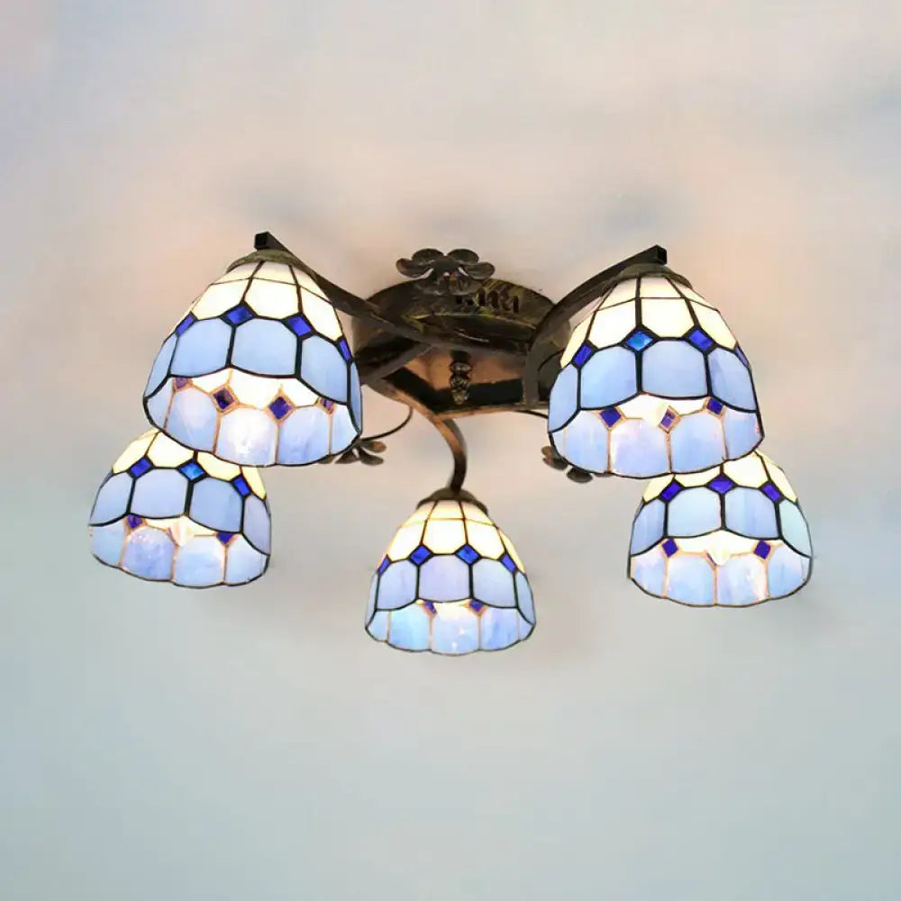 Yellow tiffany stained glass antique bronze ceiling light bedroom