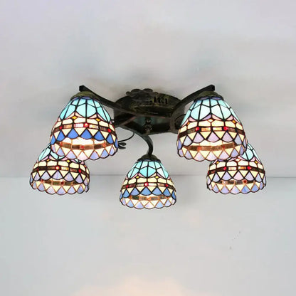 Yellow tiffany stained glass antique bronze ceiling light bedroom