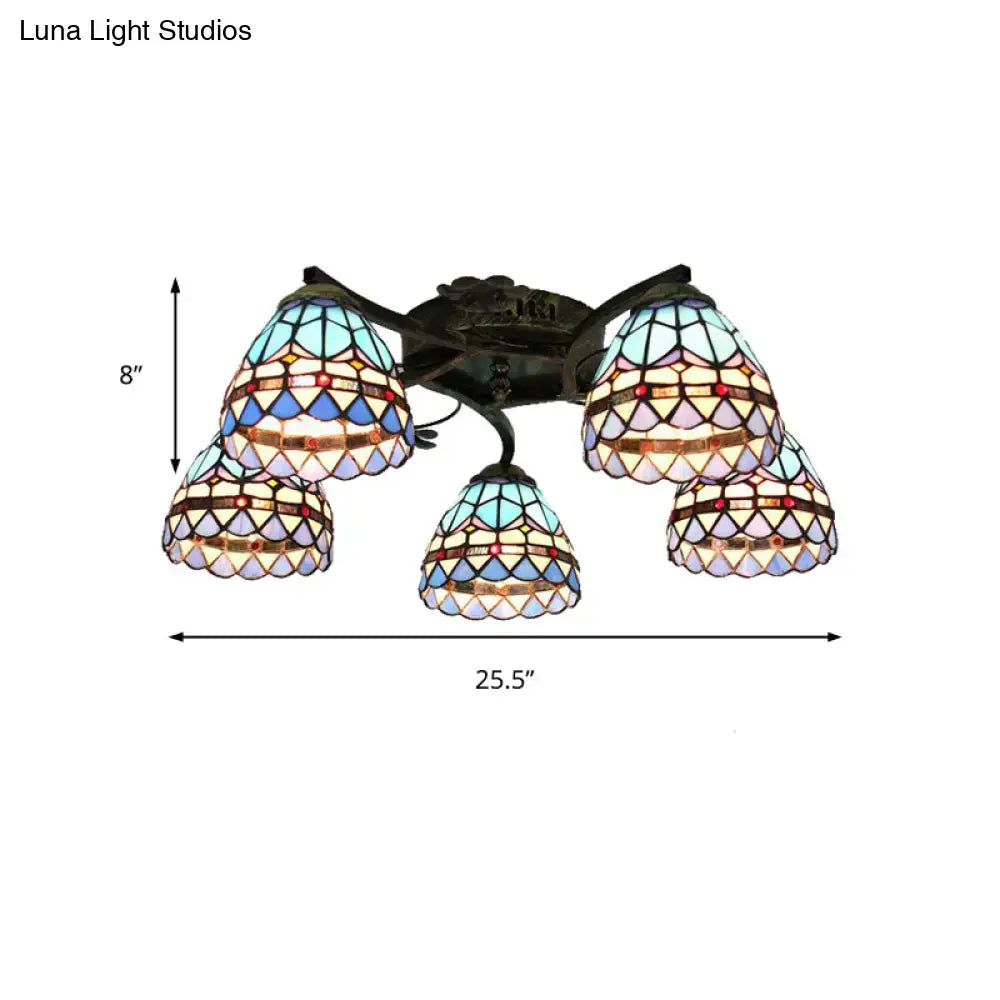 Yellow tiffany stained glass antique bronze ceiling light bedroom