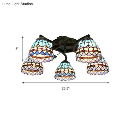 Yellow tiffany stained glass antique bronze ceiling light bedroom