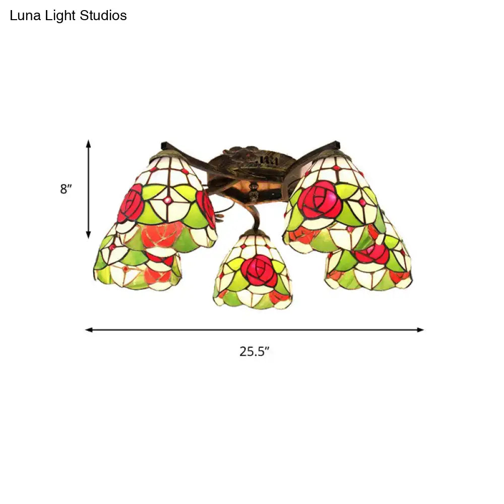 Yellow tiffany stained glass antique bronze ceiling light bedroom