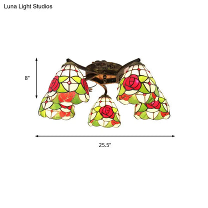 Yellow tiffany stained glass antique bronze ceiling light bedroom