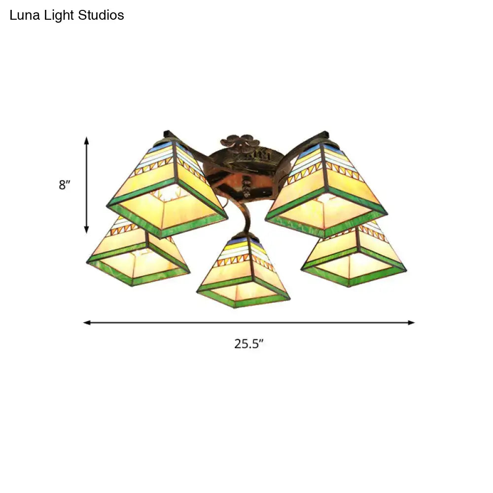 Yellow tiffany stained glass antique bronze ceiling light bedroom