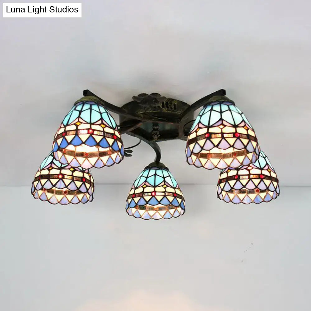 Yellow tiffany stained glass antique bronze ceiling light bedroom