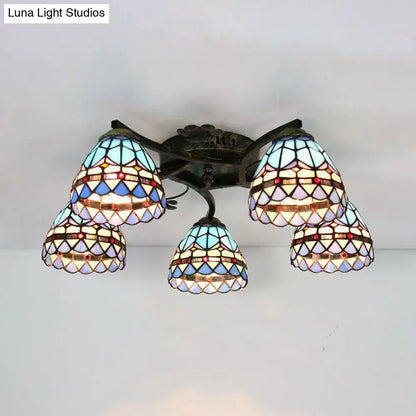 Yellow tiffany stained glass antique bronze ceiling light bedroom