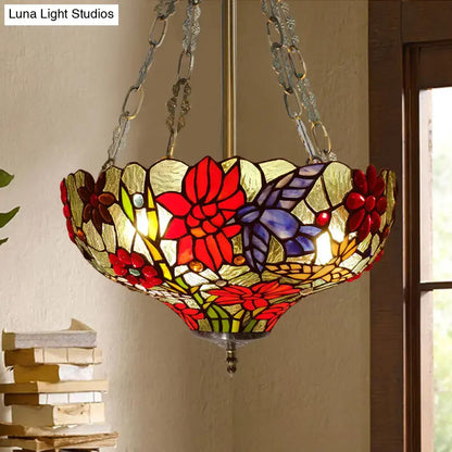 Tiffany stained glass red & purple semi flush ceiling light bedroom
