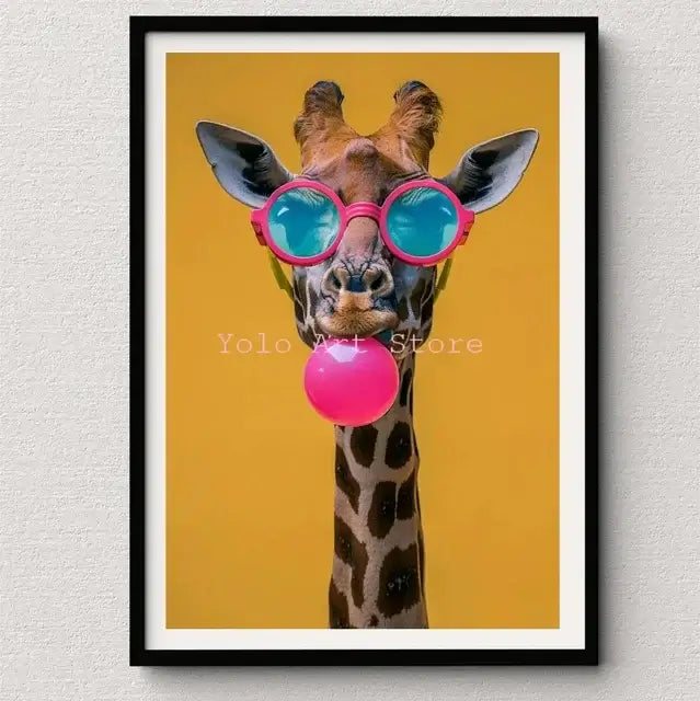 Vibrant pink cat bubblegum canvas wall art print bedroom decor
