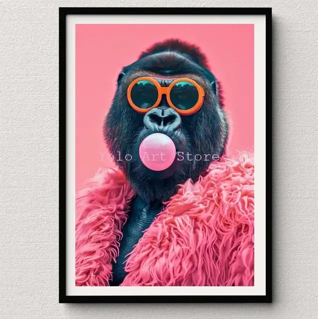 Vibrant pink cat bubblegum canvas wall art print bedroom decor
