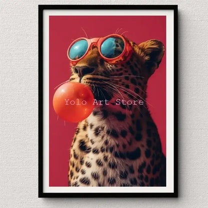 Vibrant pink cat bubblegum canvas wall art print bedroom decor