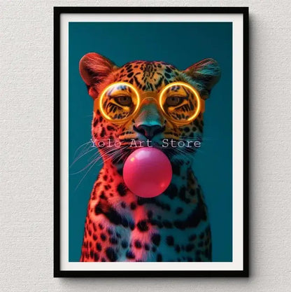 Vibrant pink cat bubblegum canvas wall art print bedroom decor