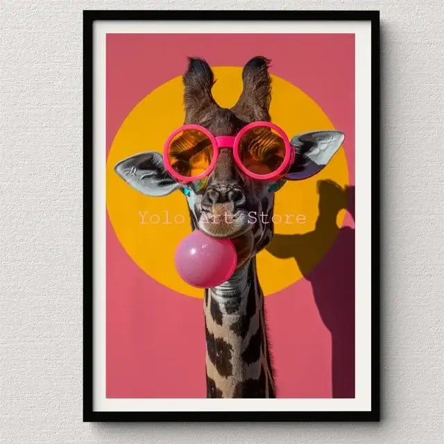 Vibrant pink cat bubblegum canvas wall art print bedroom decor