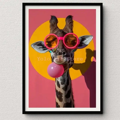 Vibrant pink cat bubblegum canvas wall art print bedroom decor