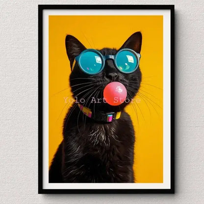 Vibrant pink cat bubblegum canvas wall art print bedroom decor