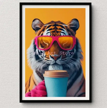 Vibrant pink cat bubblegum canvas wall art print bedroom decor
