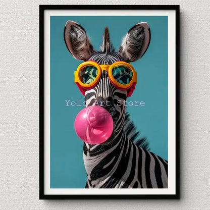 Vibrant pink cat bubblegum canvas wall art print bedroom decor