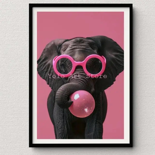 Vibrant pink cat bubblegum canvas wall art print bedroom decor