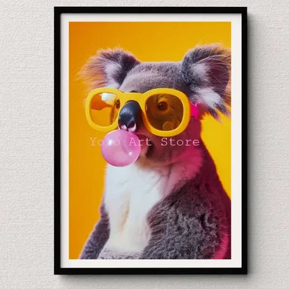 Vibrant pink cat bubblegum canvas wall art print bedroom decor
