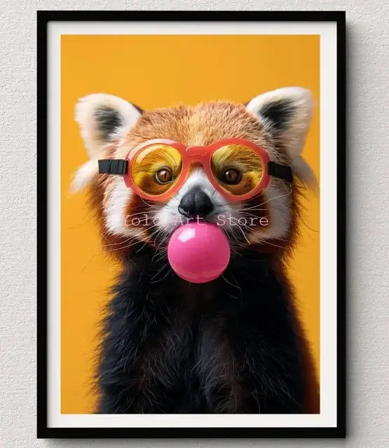 Vibrant pink cat bubblegum canvas wall art print bedroom decor