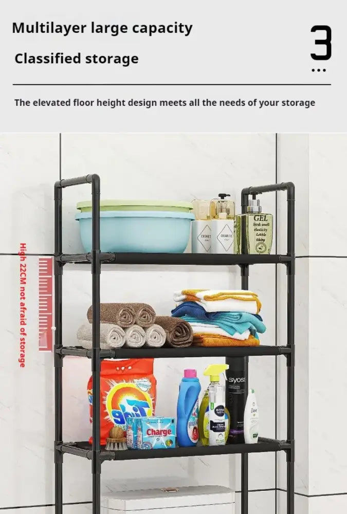Modern black metal 3 tier toilet storage rack bathroom organizer