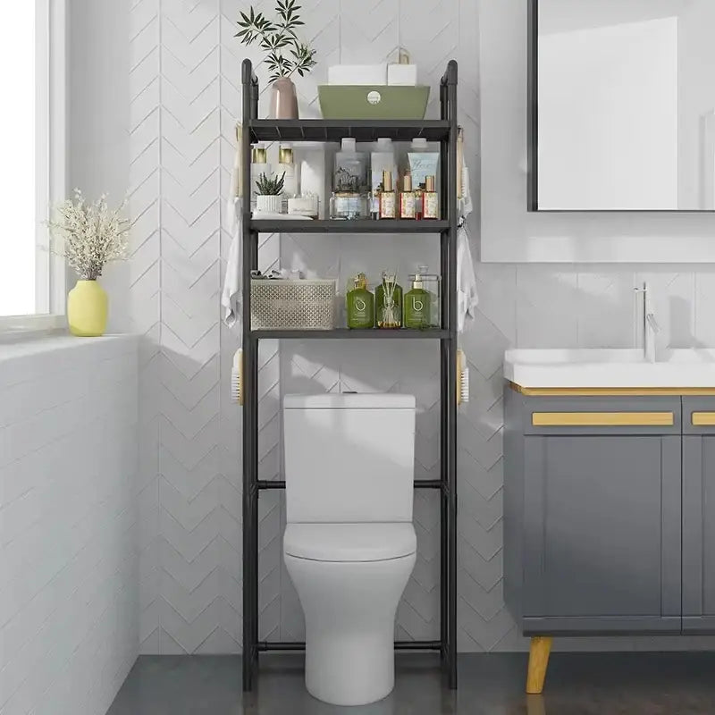 Modern black metal 3 tier toilet storage rack bathroom organizer