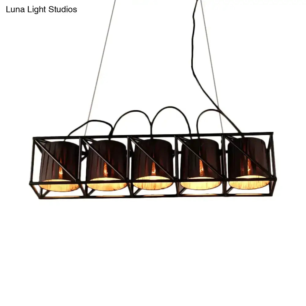 Industrial black fabric island lighting 5-light dining room fixture