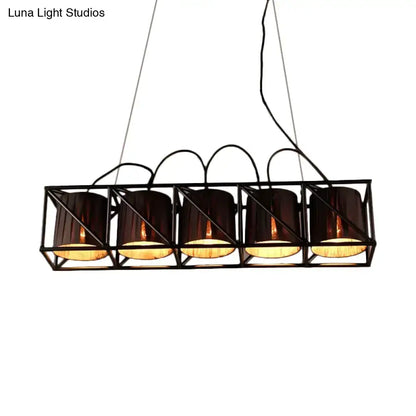 Industrial black fabric island lighting 5-light dining room fixture