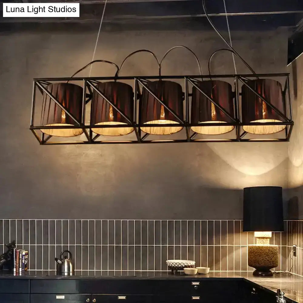 Industrial black fabric island lighting 5-light dining room fixture