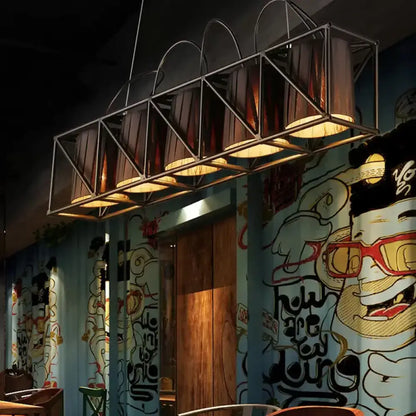 Industrial black fabric island lighting 5-light dining room fixture