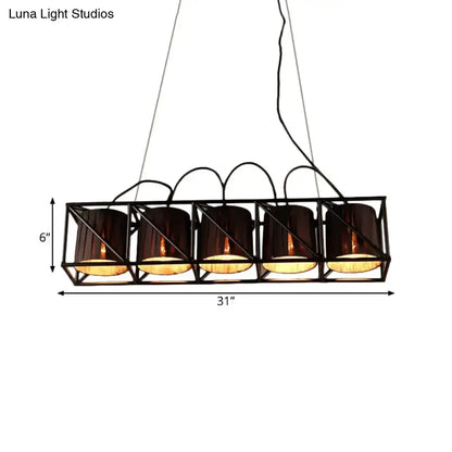 Industrial black fabric island lighting 5-light dining room fixture