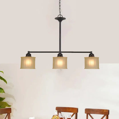 Traditional black glass drum chandelier with fabric shades dining room