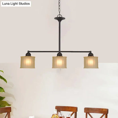 Traditional black glass drum chandelier with fabric shades dining room