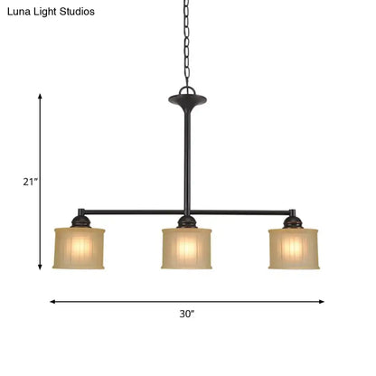 Traditional black glass drum chandelier with fabric shades dining room