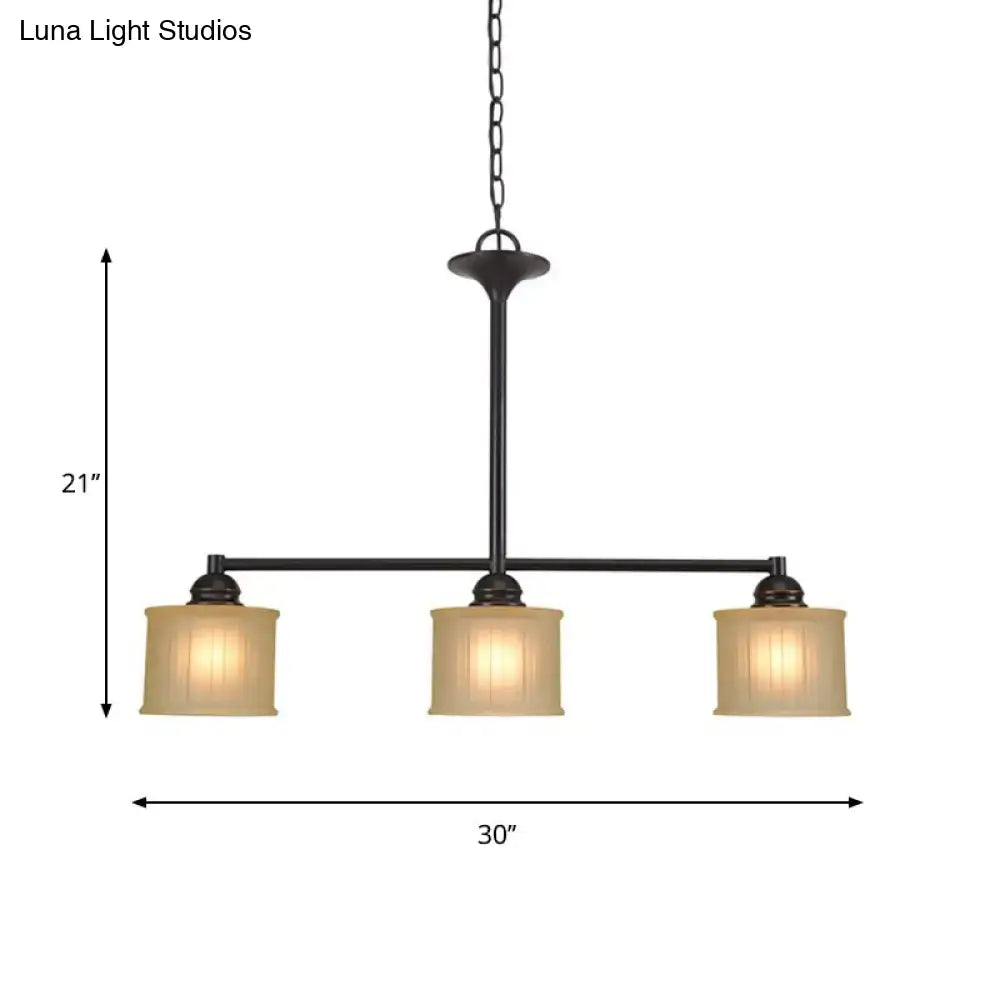Traditional black glass drum chandelier with fabric shades dining room
