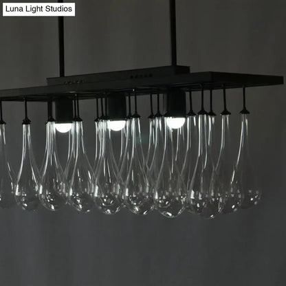 Traditional black island pendant light with crystal glass dining room
