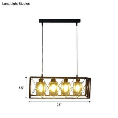 Industrial brass cross framed box pendant light dining room