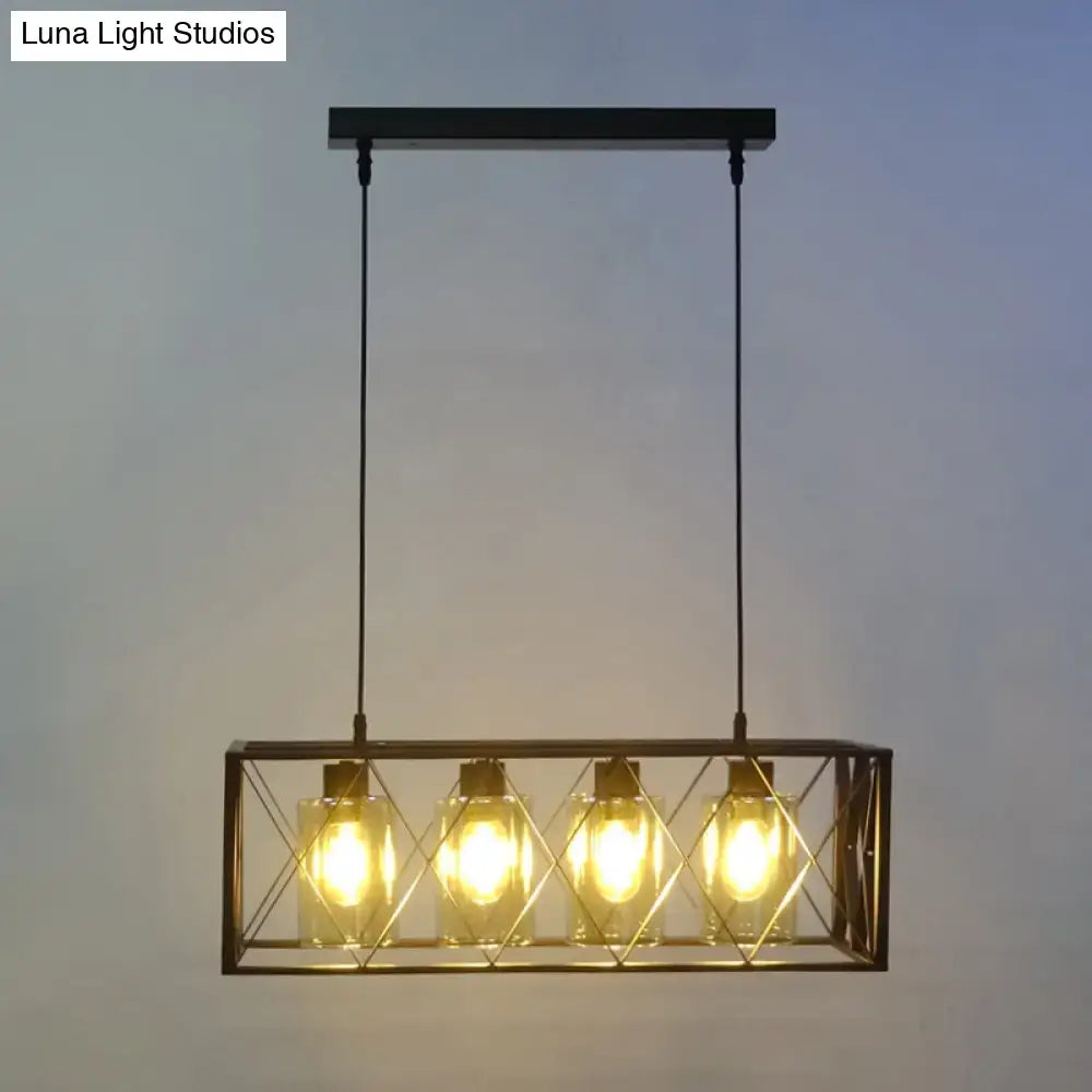 Industrial brass cross framed box pendant light dining room